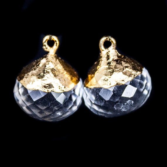 Gold Leafed Crystal Quartz Faceted Candy Kiss Focal Bead Set of 2, 16x13mm - Beadsofcambay.com