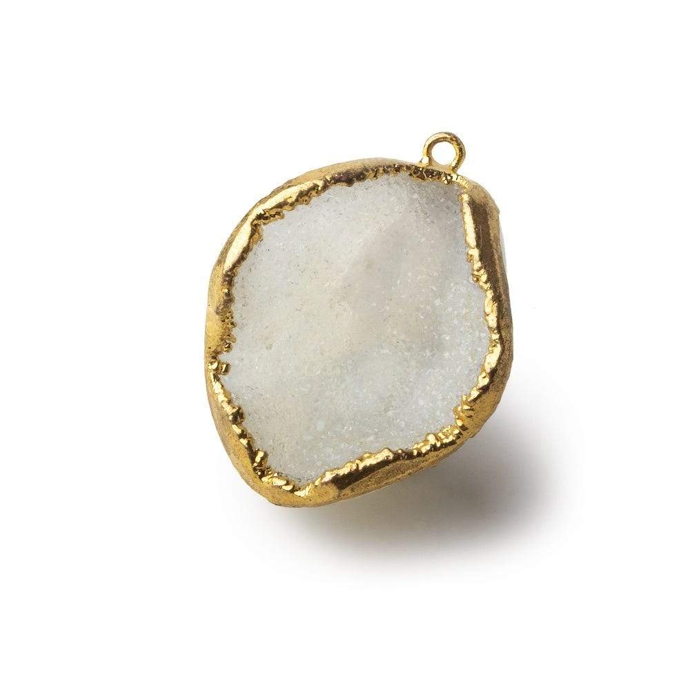 Gold Leafed Crystal White Concave Drusy Pendant 1 focal bead 30x24x18mm A Grade - Beadsofcambay.com