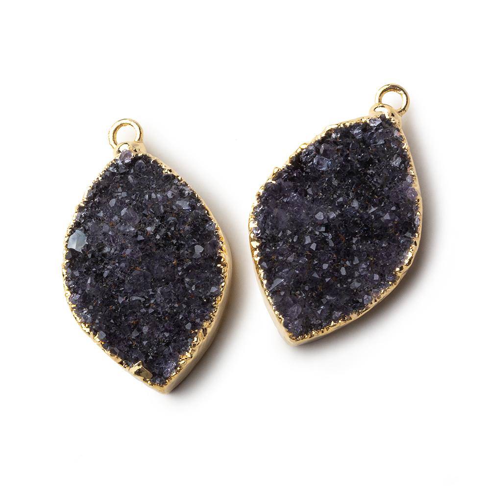 Gold Leafed Dark Grey Marquise Drusy Pendant Set of 2 pieces 37x17x6mm A Grade - Beadsofcambay.com