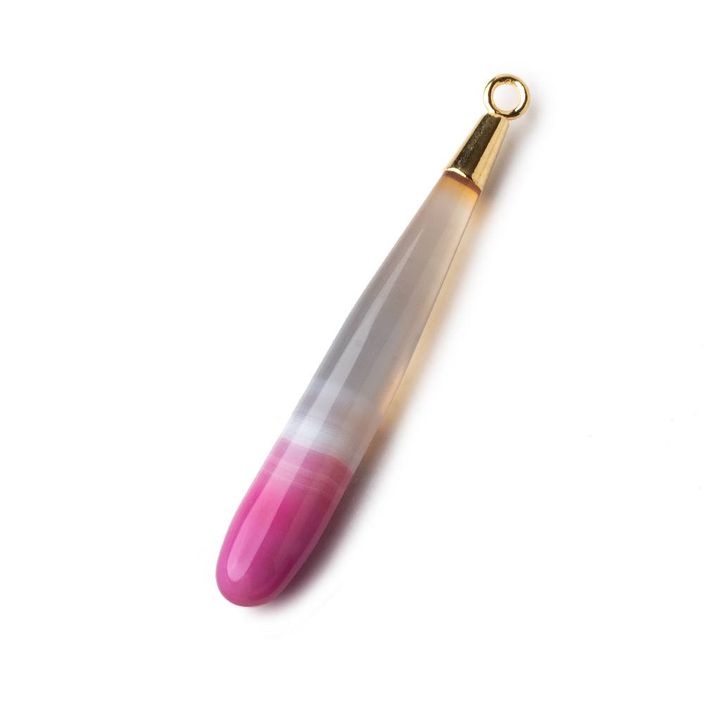 Gold Leafed Hot Pink Banded Agate tear drop Pendant 1 focal bead 40x7mm - Beadsofcambay.com