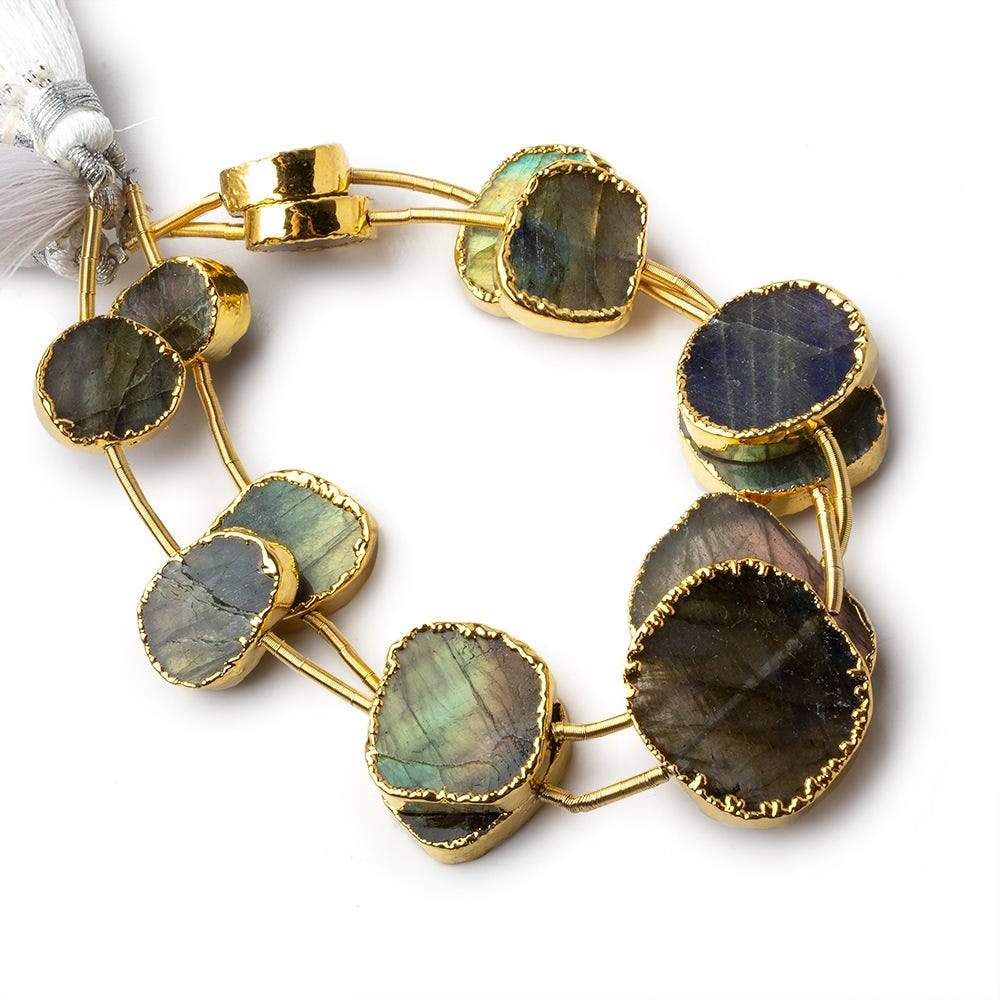 Gold Leafed Labradorite plain slice strand 7 beads 14x12-23x18mm - Beadsofcambay.com