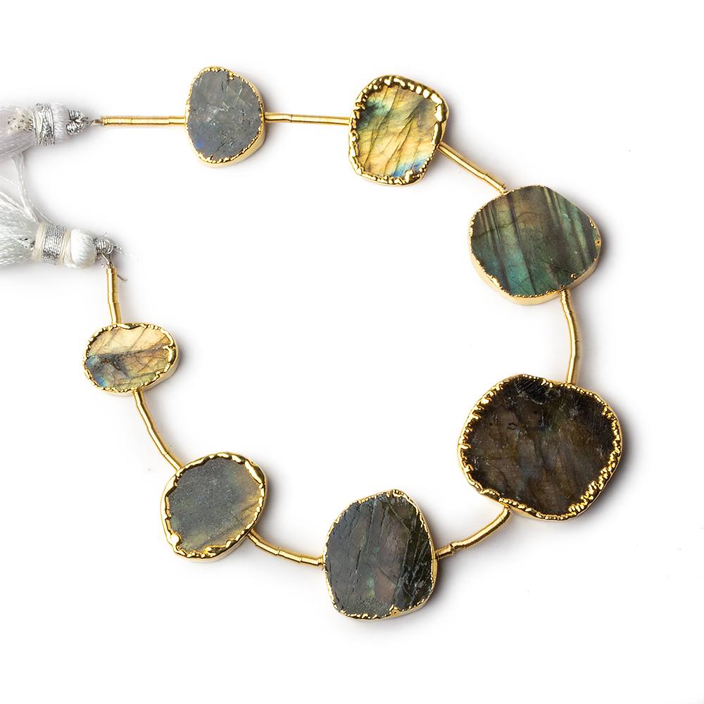 Gold Leafed Labradorite plain slice strand 7 beads 14x12-23x18mm - Beadsofcambay.com