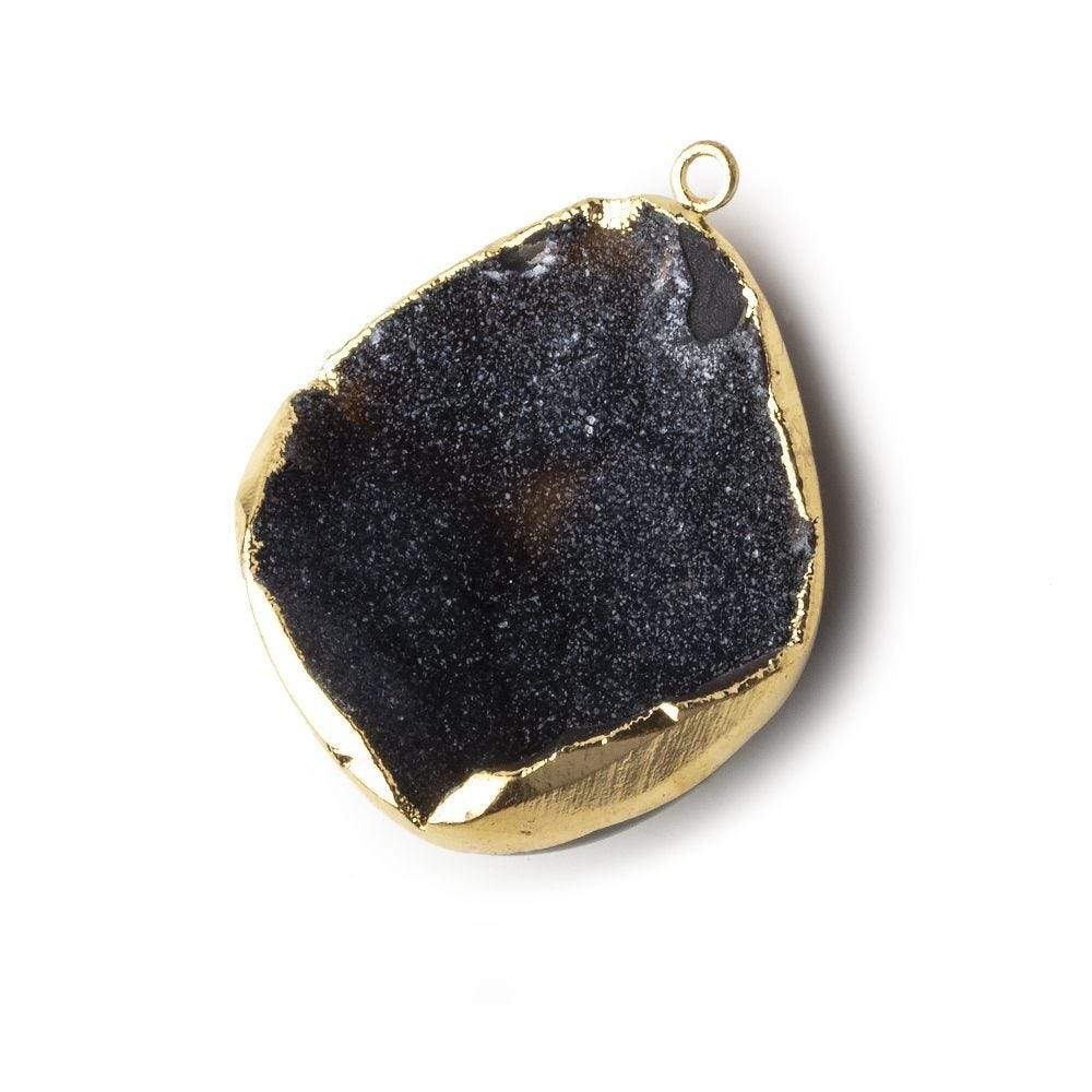 Gold Leafed Midnight Sky Black Concave Drusy Pendant 1 focal bead 32x29x10mm A Grade - Beadsofcambay.com