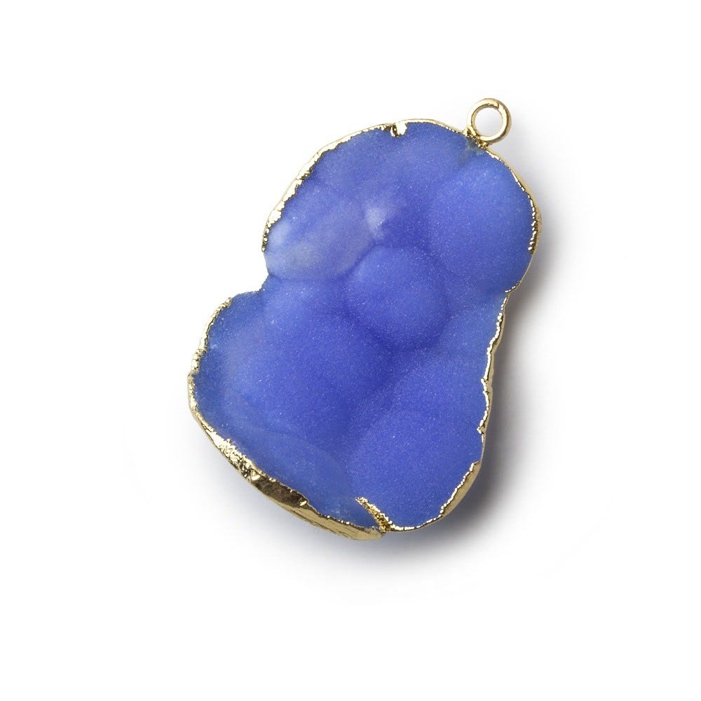 Gold Leafed Neon Blue Concave Drusy Pendant 1 focal bead 31x24x9mm A Grade - Beadsofcambay.com