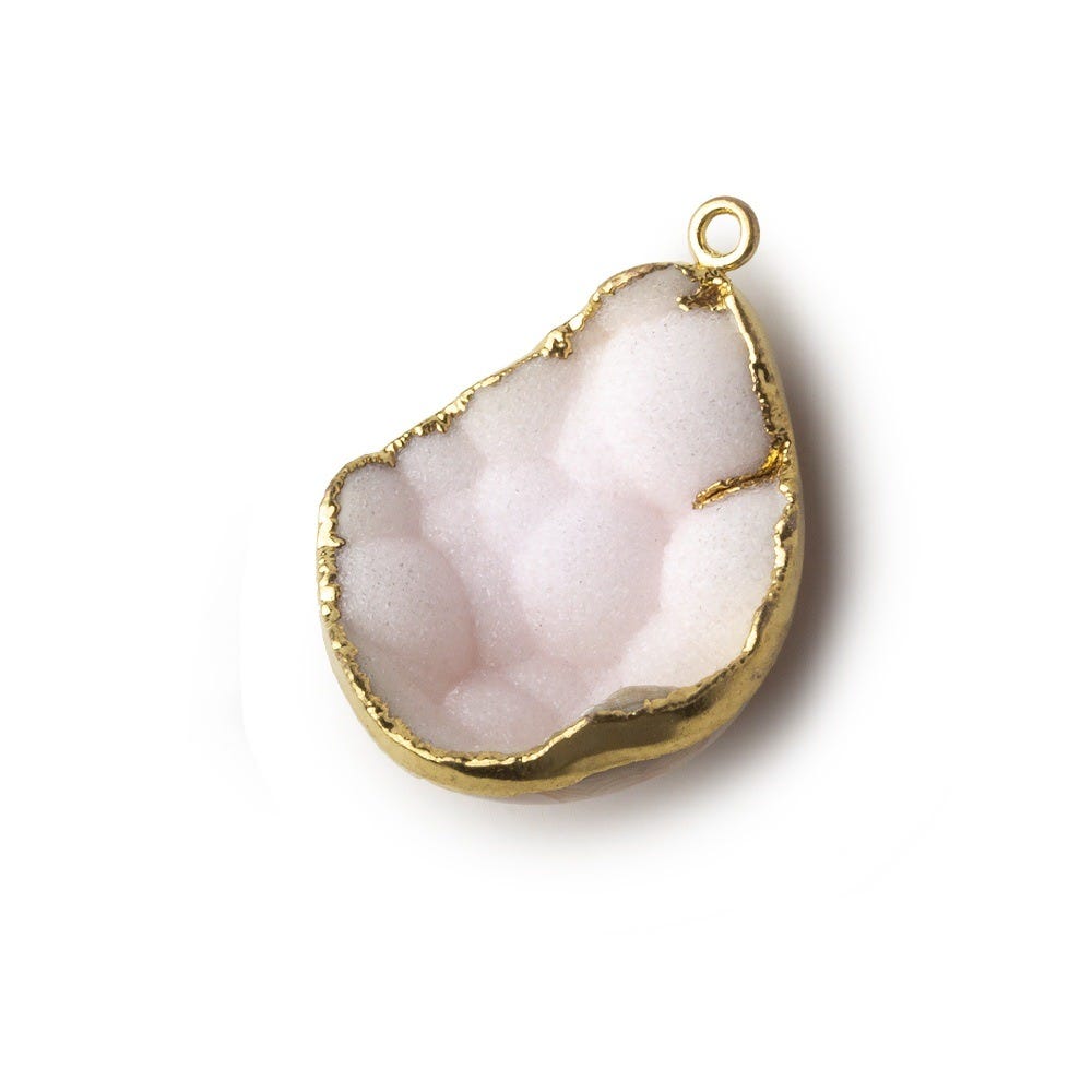 Gold Leafed Peony Pink Concave Drusy Pendant 1 focal bead 28x23x10mm A Grade - Beadsofcambay.com