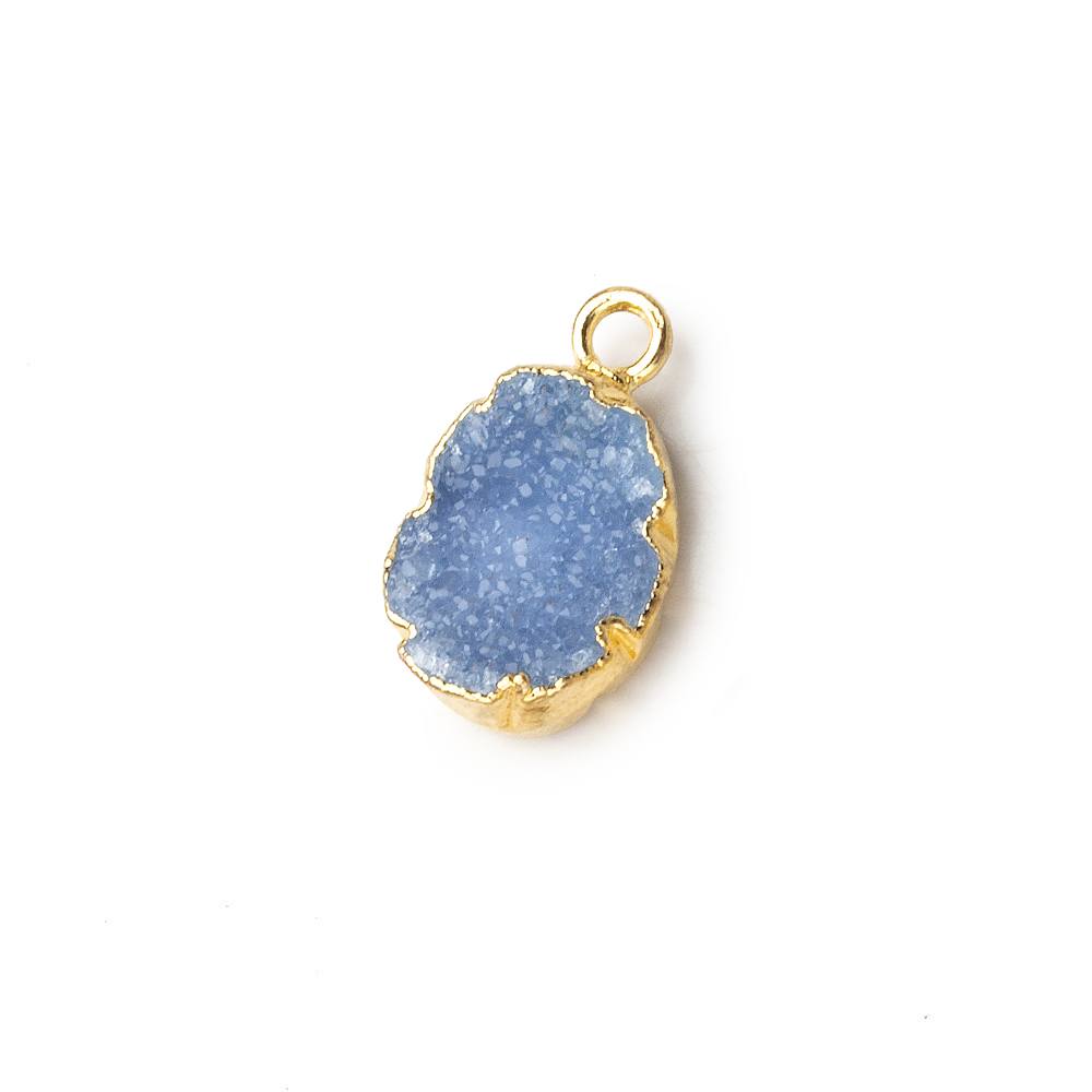 Gold Leafed Santorini Blue Agate Drusy Oval Pendant 1 focal bead 11x8mm - Beadsofcambay.com