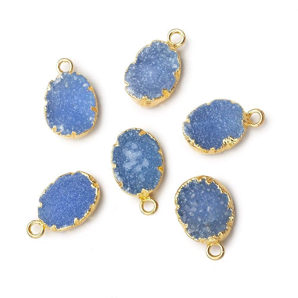 Gold Leafed Santorini Blue Agate Drusy Oval Pendant 1 focal bead 11x8mm - Beadsofcambay.com