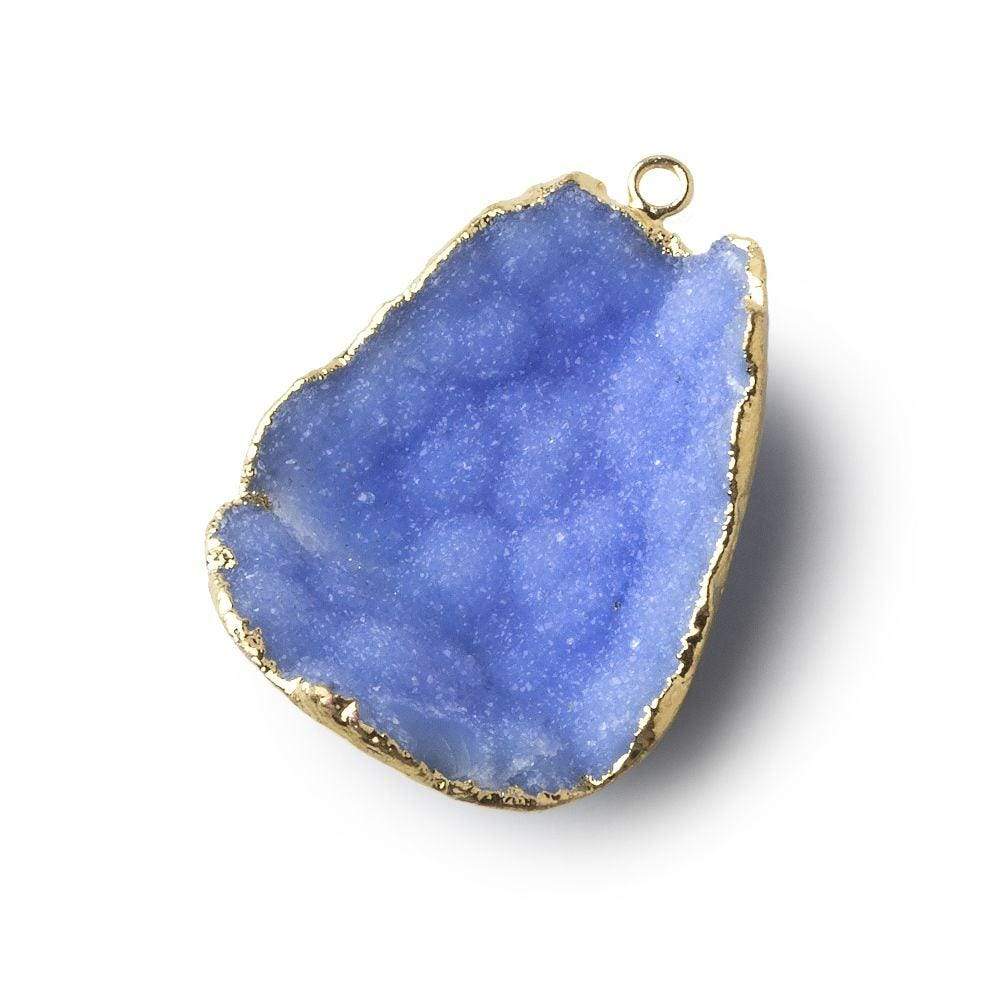 Gold Leafed Santorini Blue Concave Drusy Pendant 1 focal bead 34x26x11mm A Grade - Beadsofcambay.com