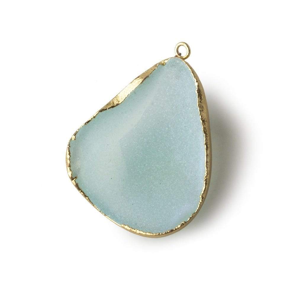 Gold Leafed Seafoam Green Concave Drusy Pendant 1 focal bead 34x29x14mm A Grade - Beadsofcambay.com