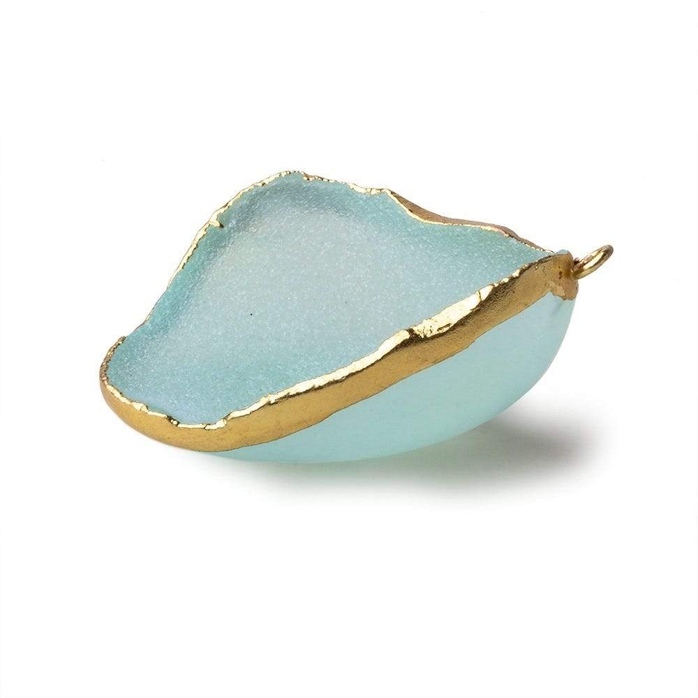 Gold Leafed Seafoam Green Concave Drusy Pendant 1 focal bead 34x29x14mm A Grade - Beadsofcambay.com