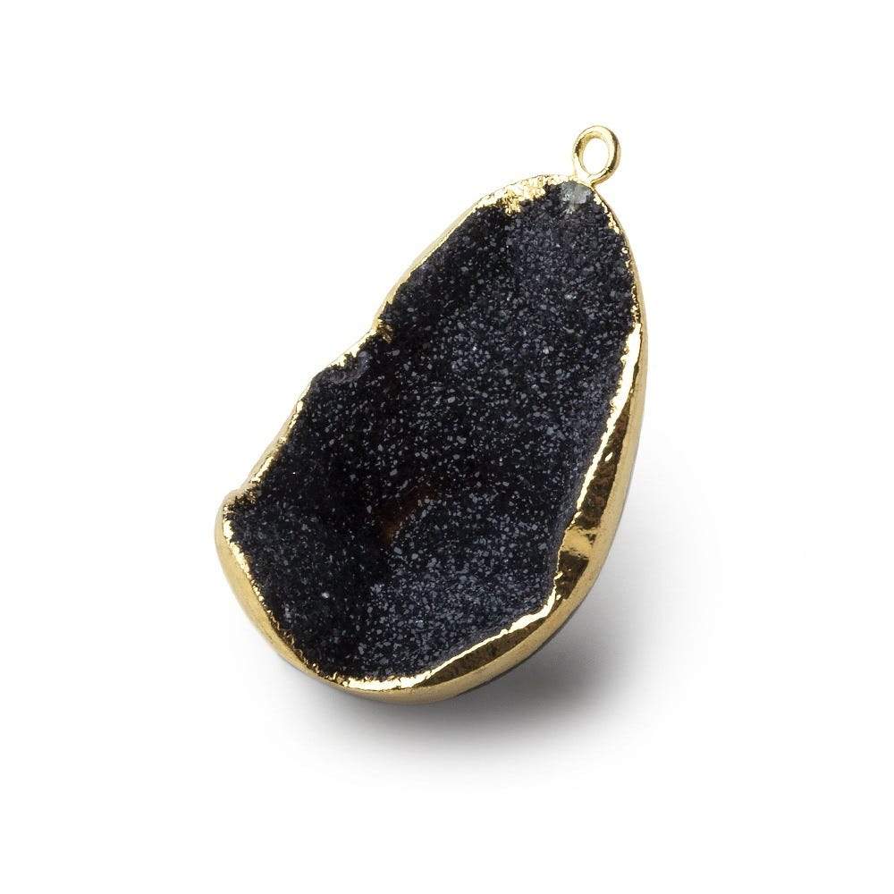 Gold Leafed Shimm A Gradeering Black Concave Drusy Pendant 1 focal bead 33x23x16mm A Grade - Beadsofcambay.com