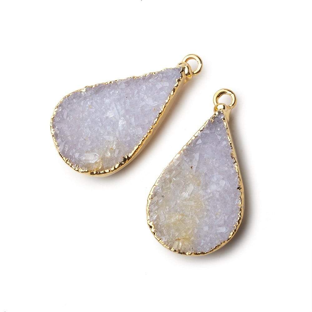 Gold Leafed Snow White Pear Drusy Pendant Matched Set 2 pieces 26x16x5mm A Grade - Beadsofcambay.com