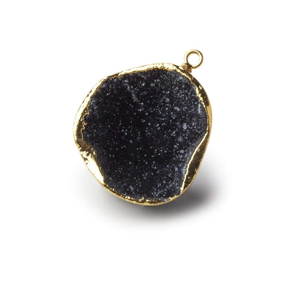 Gold Leafed Sparkling Black Concave Drusy Pendant 1 focal bead 25x23x13mm A Grade - Beadsofcambay.com