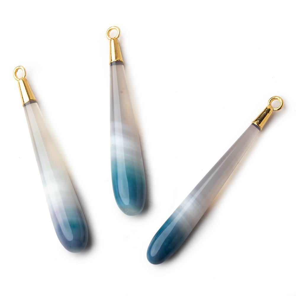 Gold Leafed Teal Banded Agate tear drop Pendant 1 focal bead 43x8mm - Beadsofcambay.com