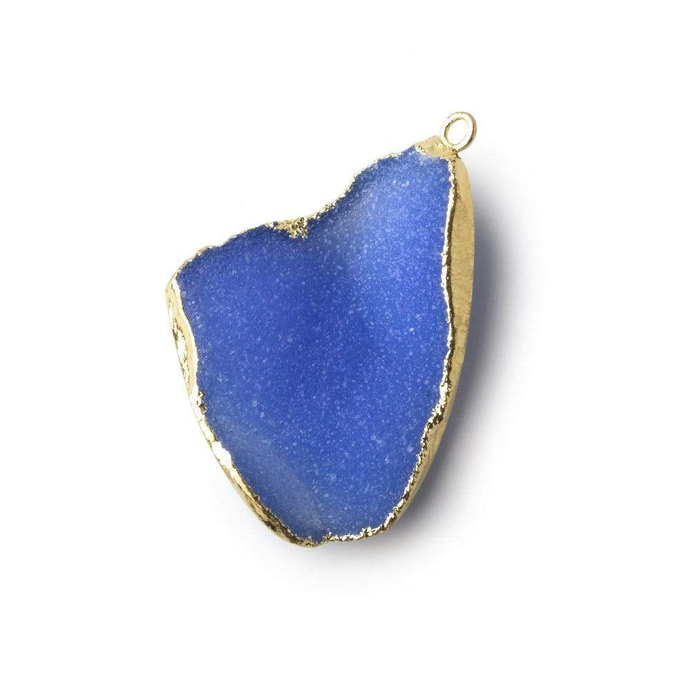 Gold Leafed Ultramarine Blue Concave Drusy Pendant 1 focal bead 34x25x8mm A Grade - Beadsofcambay.com