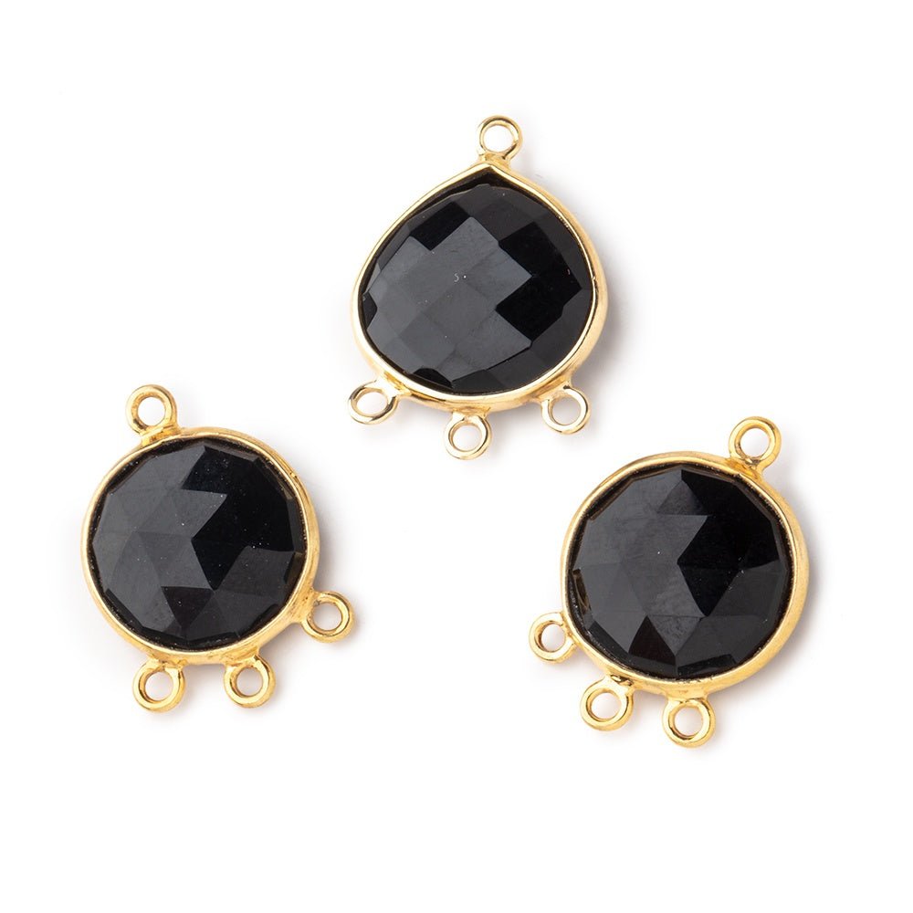 Lot of 3 Vermeil Bezel Black Chalcedony 3 Ring Connector Focals - Beadsofcambay.com