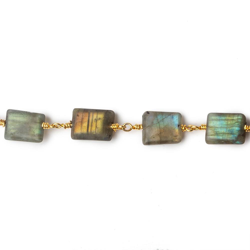 Matte Rectangle Labradorite Gold plated Chain by the foot - Beadsofcambay.com