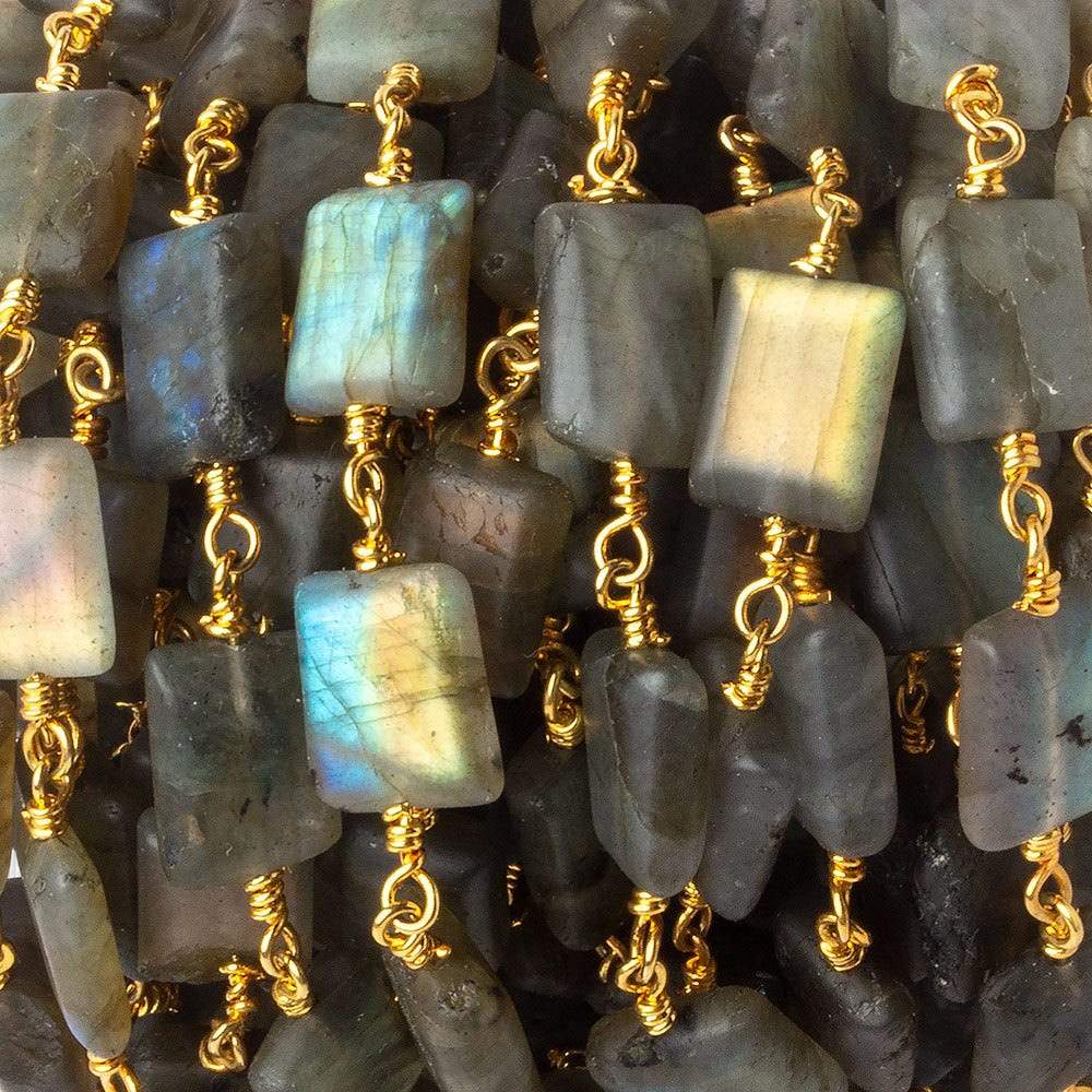 Matte Rectangle Labradorite Gold plated Chain by the foot - Beadsofcambay.com