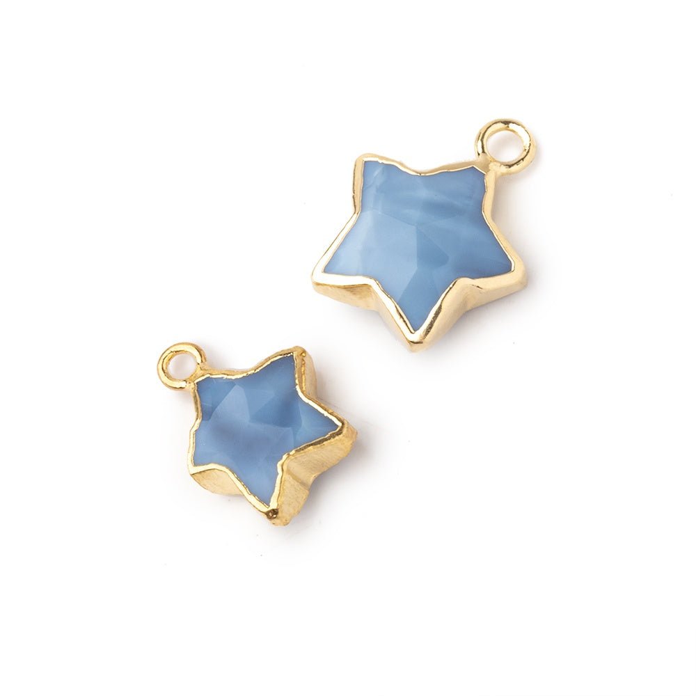 Set of two Gold Leafed Owyhee Blue Opal Faceted Star Focal Pendants - Beadsofcambay.com