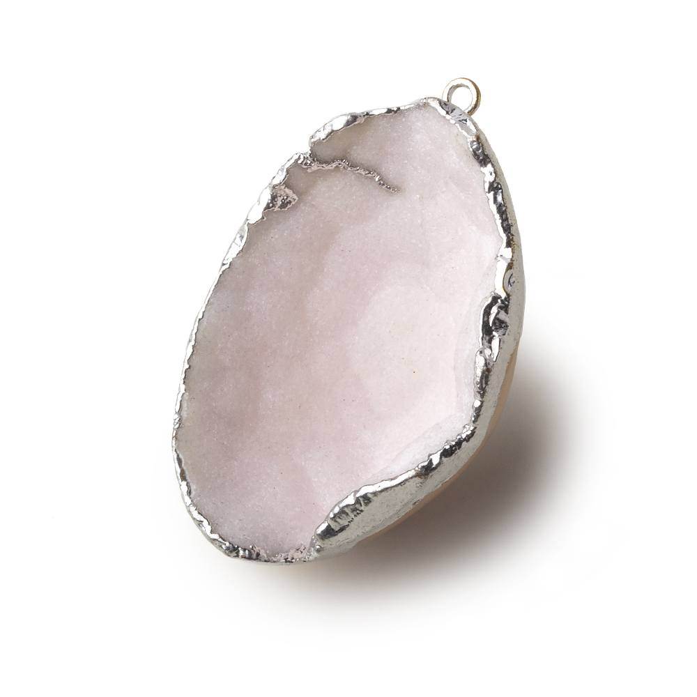 Silver Leafed Baby Pink Concave Drusy Pendant 1 focal bead 42x29x17mm A Grade - Beadsofcambay.com