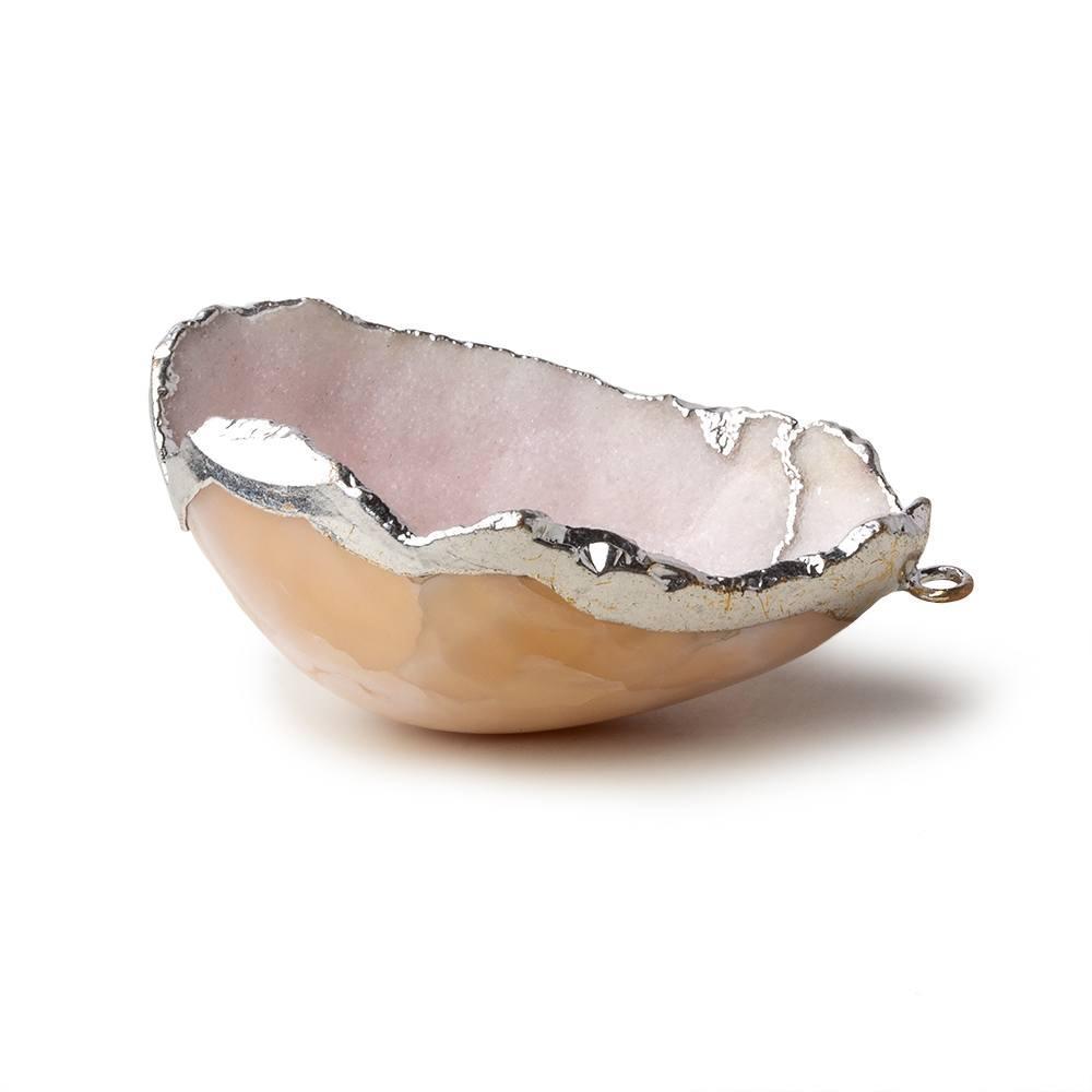 Silver Leafed Baby Pink Concave Drusy Pendant 1 focal bead 42x29x17mm A Grade - Beadsofcambay.com