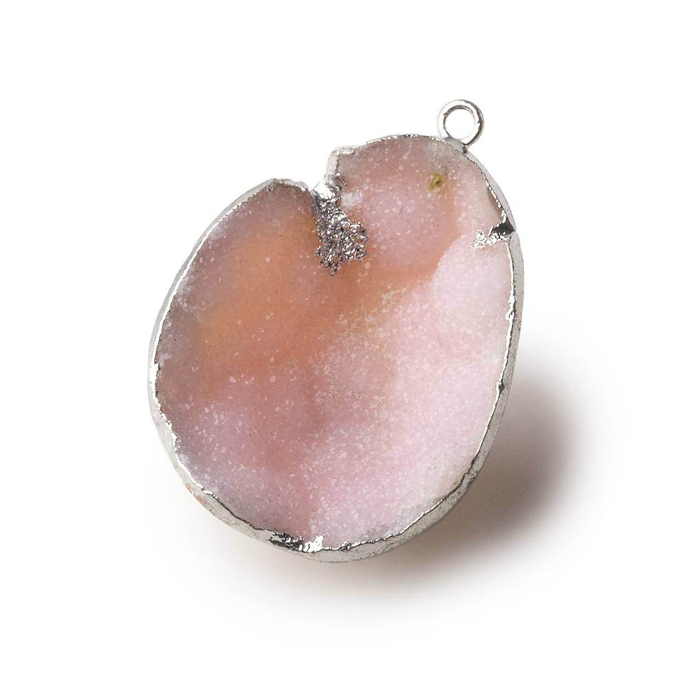 Silver Leafed Rose Pink Concave Drusy Pendant 1 focal bead 31x26x13mm A Grade - Beadsofcambay.com