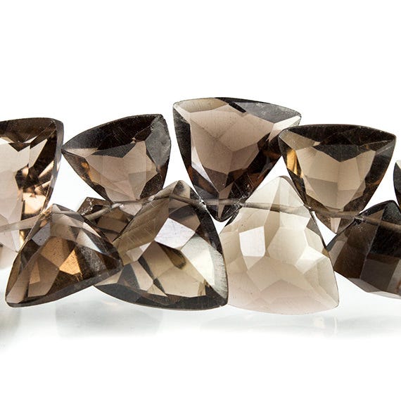 Smoky Quartz Top Drilled Faceted Trillion Beads, 7.5 inch, 7x7x7-12x12x12mm, 54 pieces pieces - Beadsofcambay.com